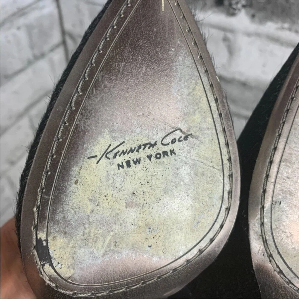 Kenneth Cole Black Mohair Ankle Strap Pointed Stiletto Heels EUC